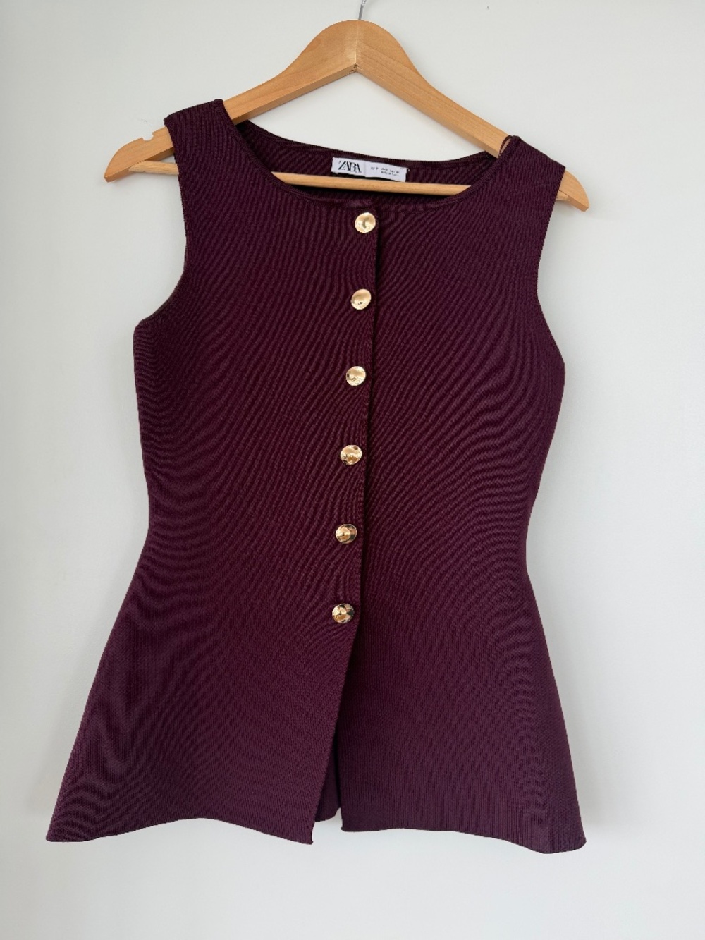 Zara Burgundy Knit Peplum Top - Size Small, Never Worn